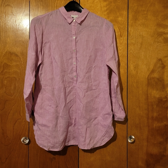 J Jill Love Linen Top Roll Tab Popover Lilac Purple Pink Sz Medium - Picture 6 of 14